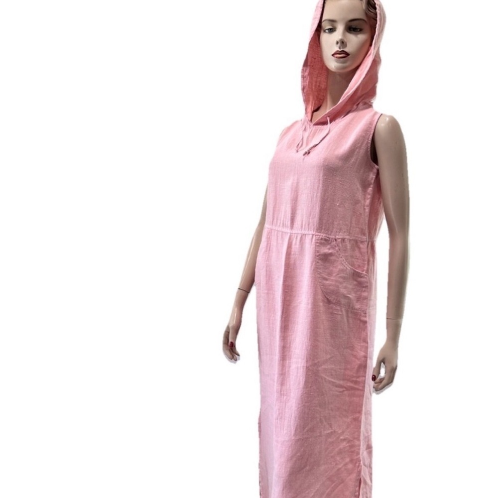dressing clio Peach Hooded Linen Sleeveless Maxi Dress Swim Coverup Dress